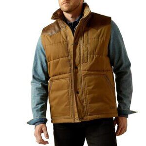 Ariat Men's SM Western Quilted Leather Yoke Vest Cub Khaki/Brown 10062439